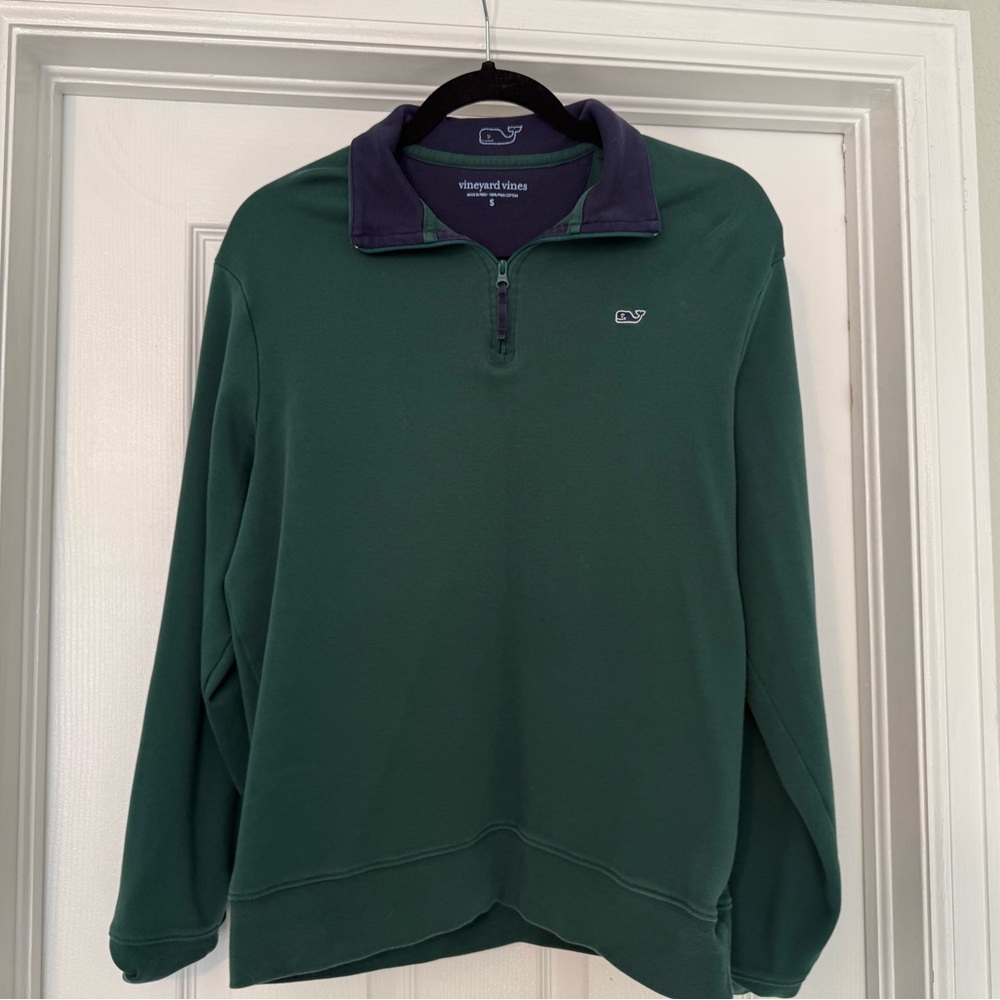 Vineyard Vines Olive Green Half-Zip Pullover with Purple Accents